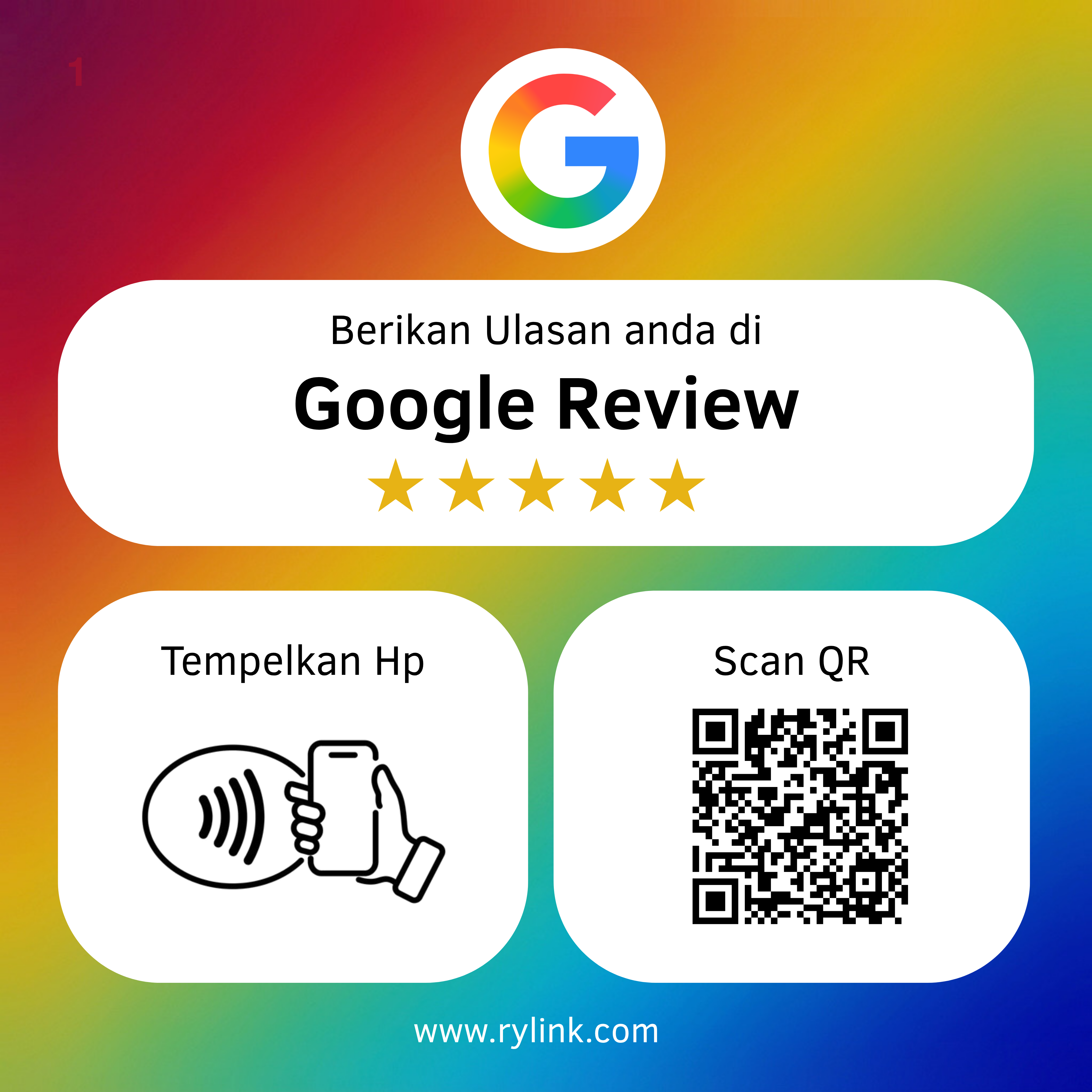 Kartu Google Review RyLink dengan NFC dan QR code